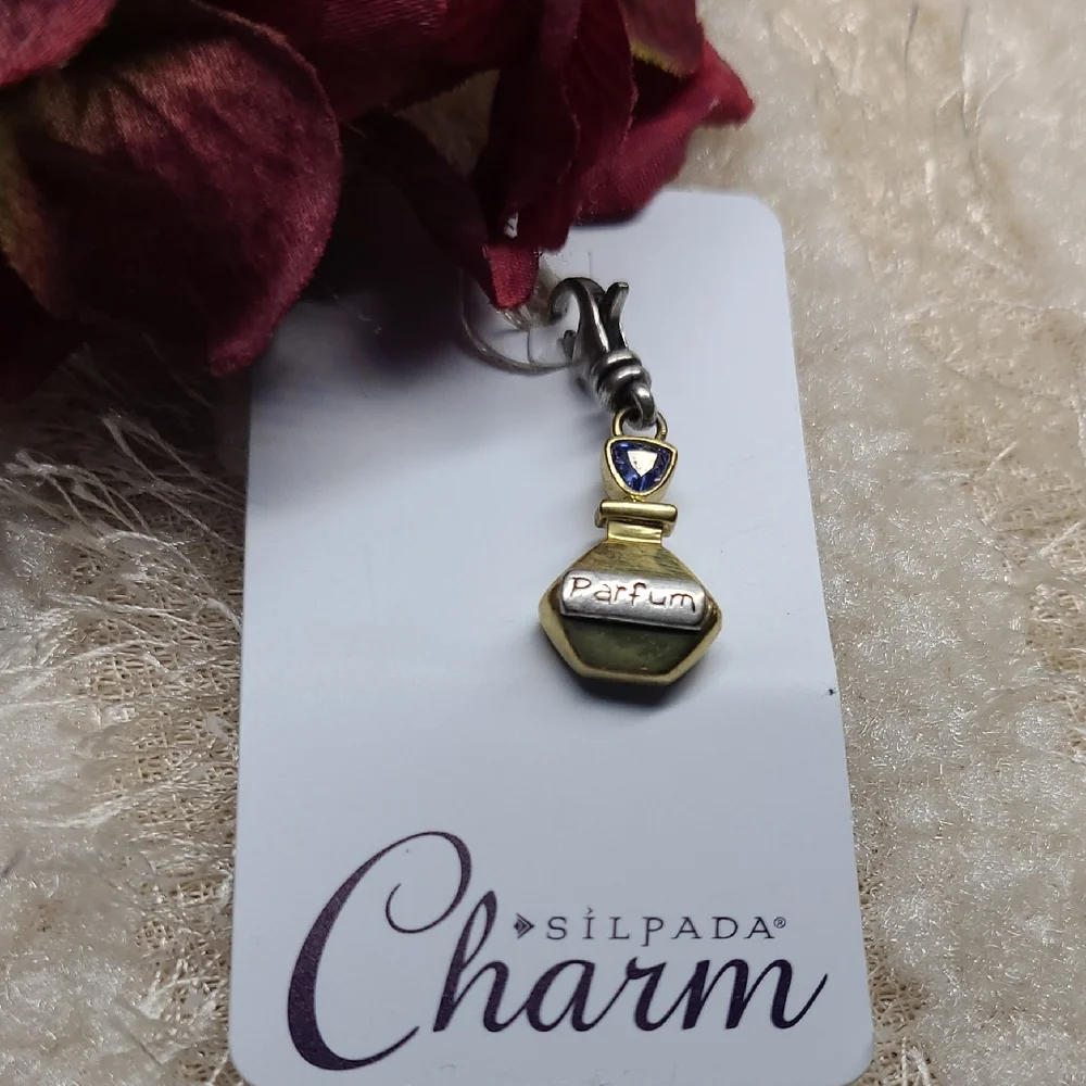 NEW Silpada Gold & Silver Parfum Bottle Charm Pendant Blue Crystal Lobster Clasp - Picture 4 of 6